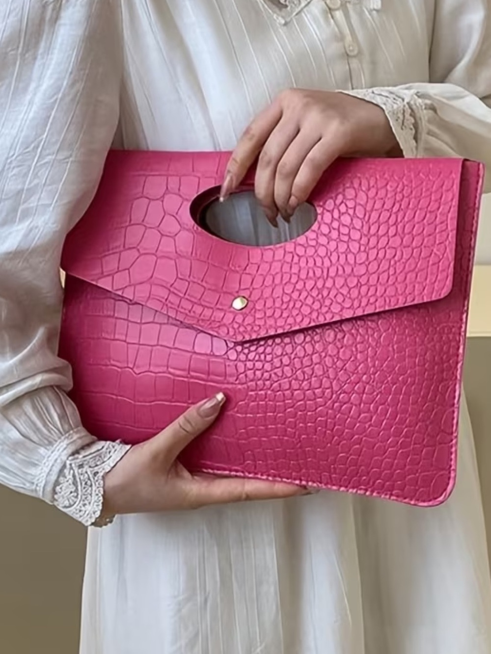 NWT VICI Fold Over Pink Crocodile Isabella Clutch
